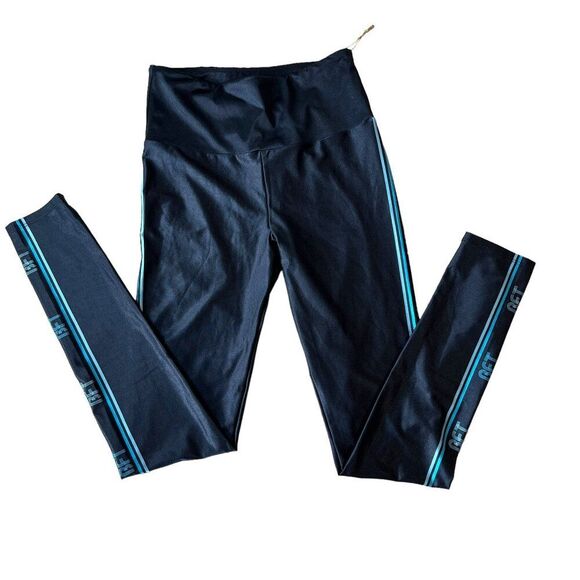 Goldsheep Leggings Blue Striped Retro Women's Size Medium Athletic Athleisure - Picture 1 of 8